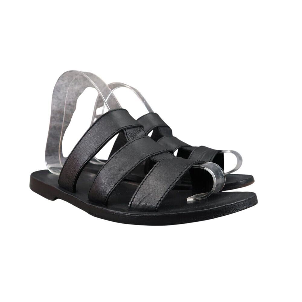 LL Bean Shoes Womens 8 Sandals Slide Leather Black Strappy Slip On Classic Flat